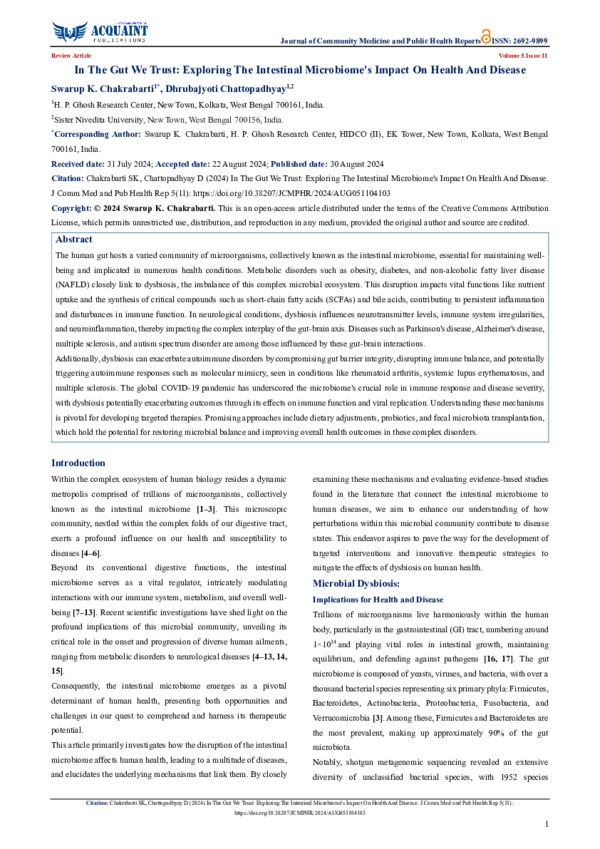 (PDF) In The Gut We Trust: Exploring The Intestinal Microbiome's Impact ...