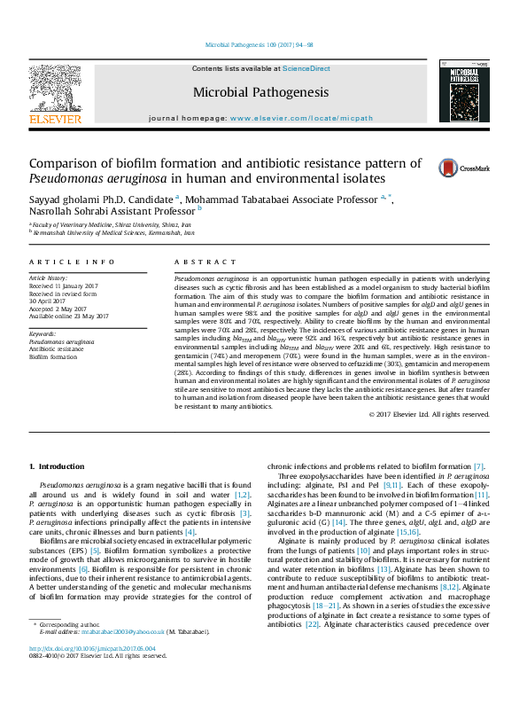 (PDF) Comparison of biofilm formation and antibiotic resistance pattern ...