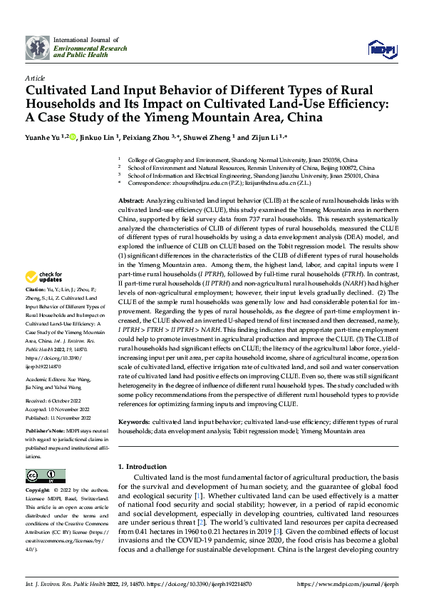 (PDF) Cultivated Land Input Behavior of Different Types of Rural ...