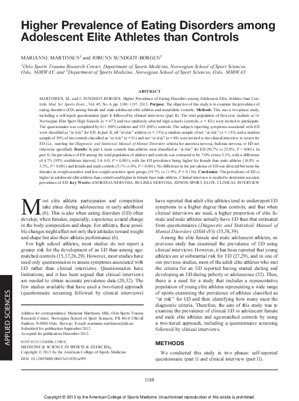 (PDF) Higher Prevalence of Eating Disorders among Adolescent Elite ...