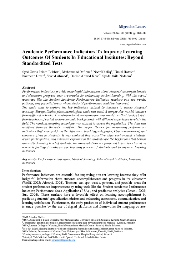 (PDF) Academic Performance Indicators To Improve Learning Outcomes Of ...