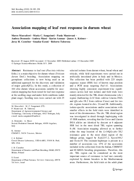 (PDF) Association mapping of leaf rust response in durum wheat