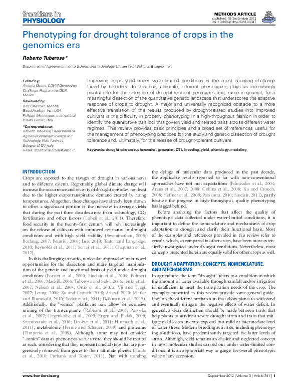(PDF) Phenotyping for drought tolerance of crops in the genomics era