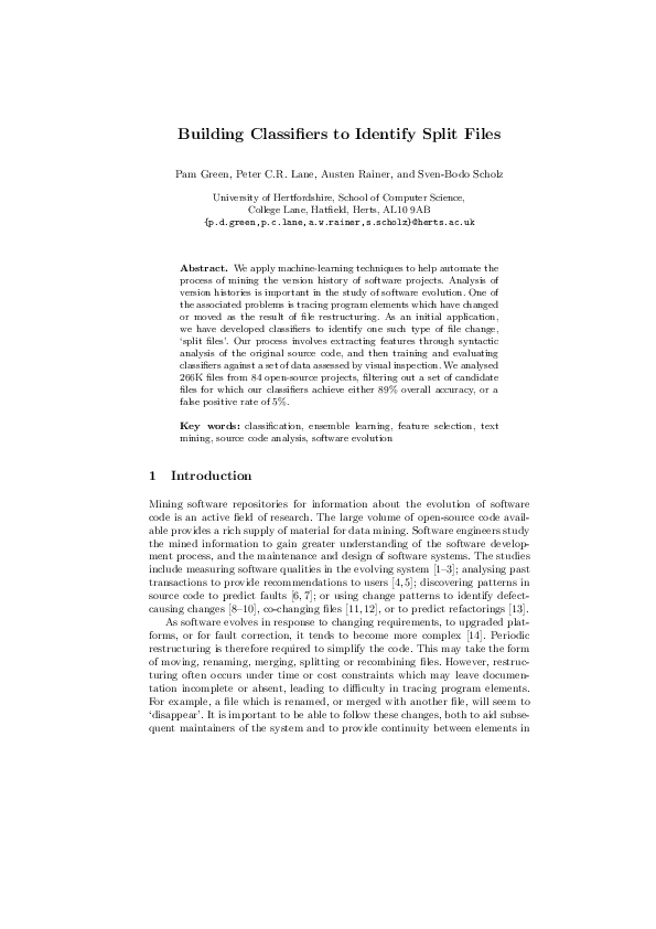(PDF) Building Classifiers to Identify Split Files