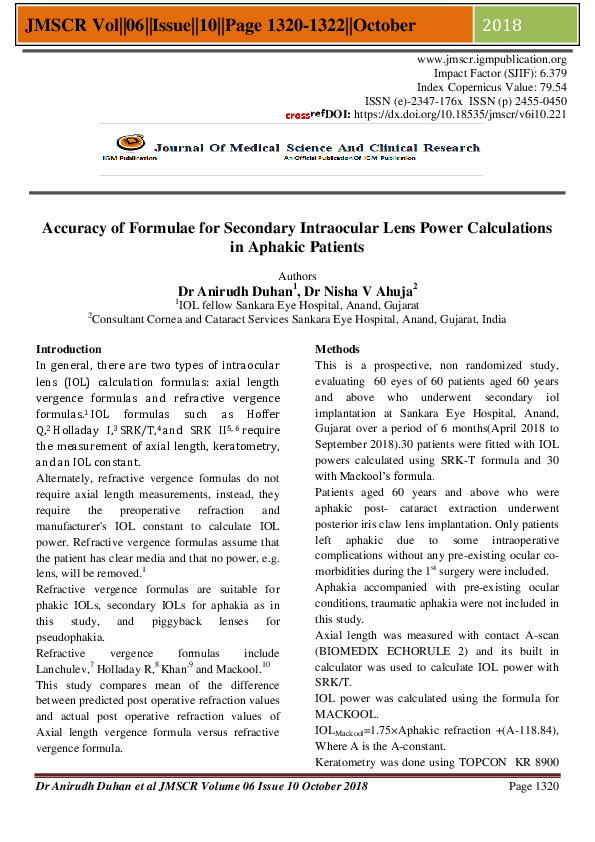 (PDF) Accuracy of Formulae for Secondary Intraocular Lens Power ...