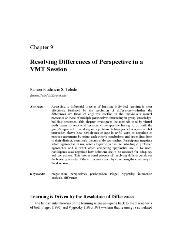 (PDF) Resolving Differences of Perspective in a VMT Session