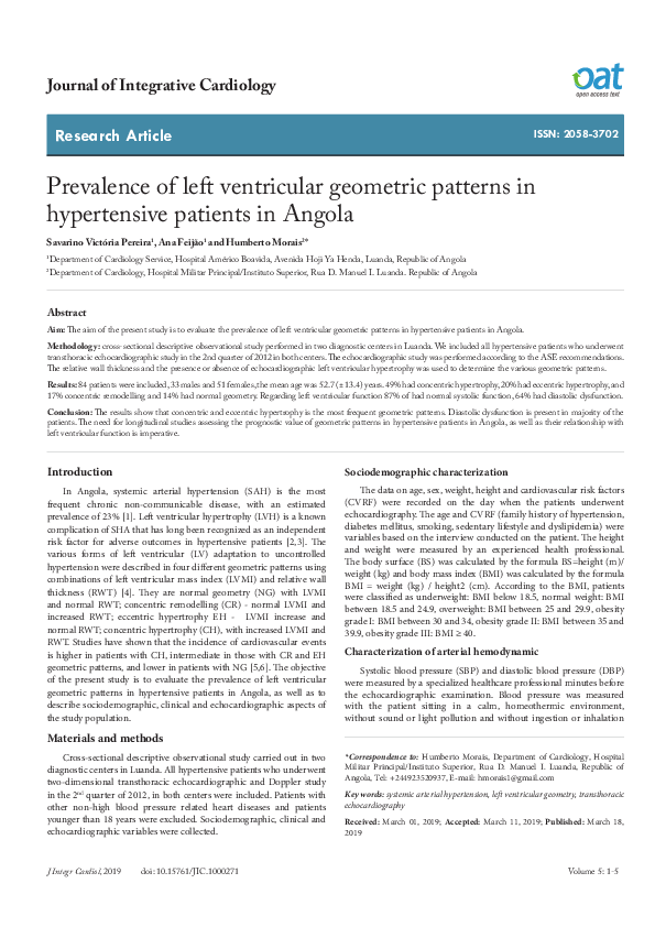 (PDF) Prevalence of left ventricular geometric patterns in hypertensive ...