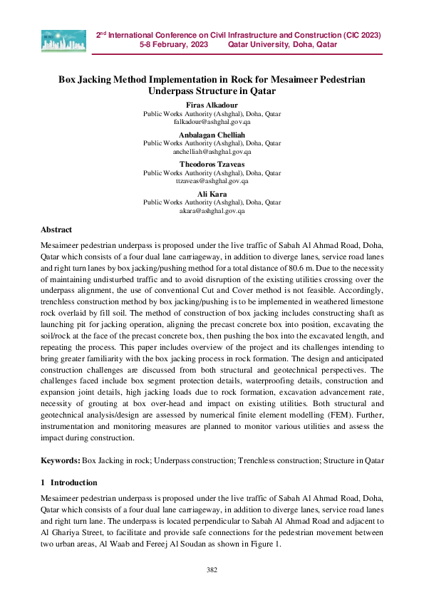(PDF) Box Jacking Method Implementation in Rock for Mesaimeer ...
