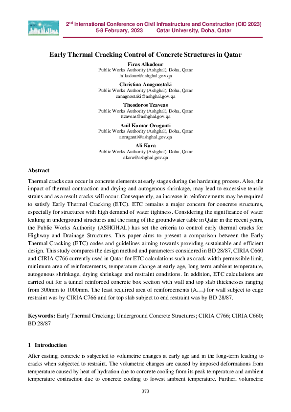 (PDF) Early Thermal Cracking Control of Concrete Structures in Qatar