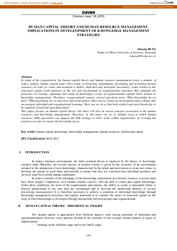 (PDF) Human Capital Theory and Human Resource Management. Implications ...