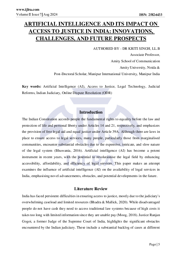 (PDF) ARTIFICIAL INTELLIGENCE AND ITS IMPACT ON ACCESS TO JUSTICE IN ...
