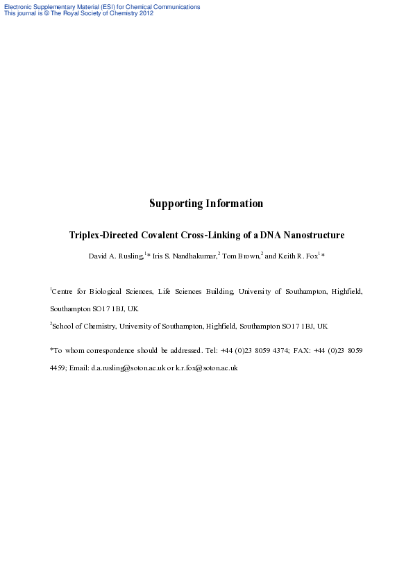(PDF) Triplex-directed covalent cross-linking of a DNA nanostructure