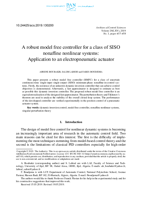(PDF) A robust model free controller for a class of SISO nonaffine ...