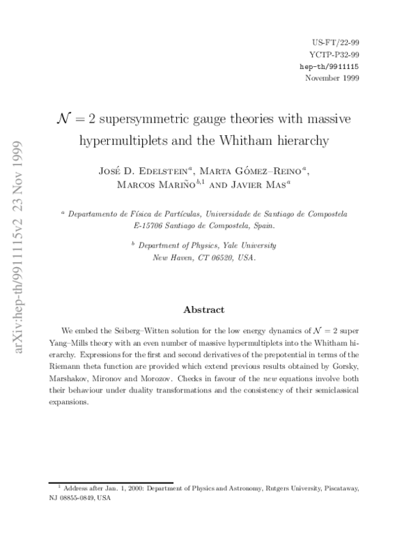 (PDF) 2 supersymmetric gauge theories with massive hypermultiplets and ...