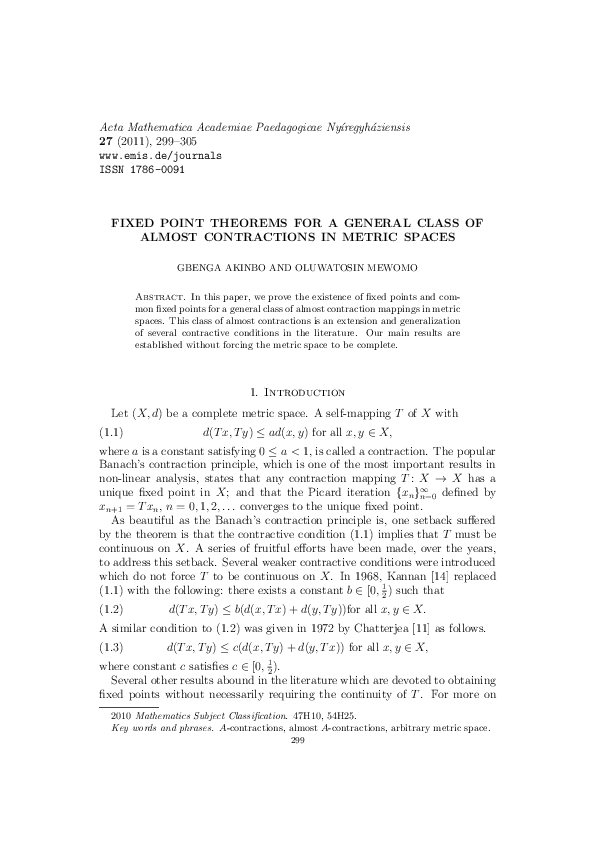 (PDF) 0091 Fixed Point Theorems for a General Class of Almost ...