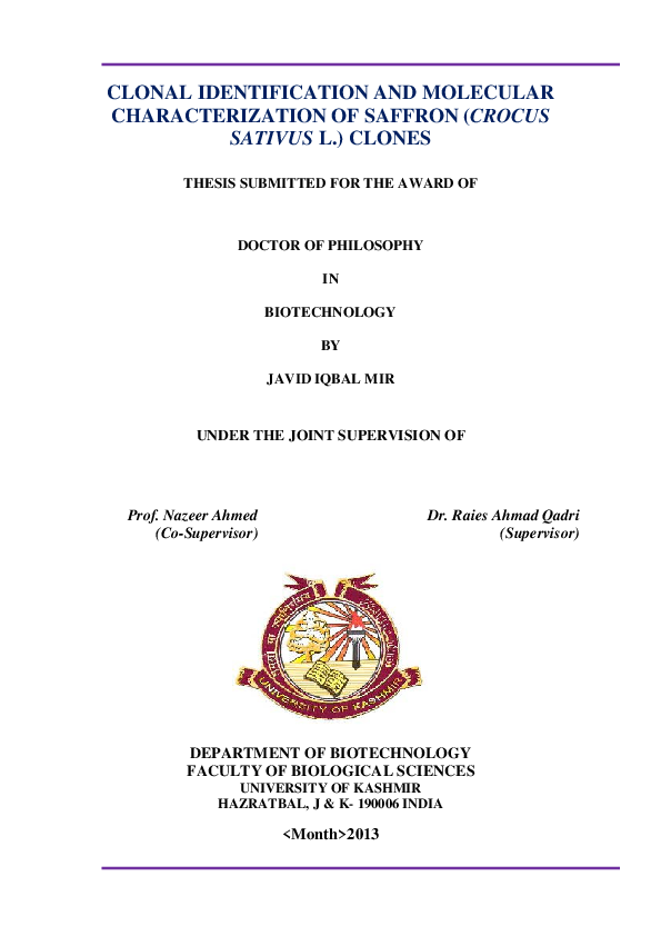 (PDF) Clonal Identification and Molecular Characterization of Saffron ...