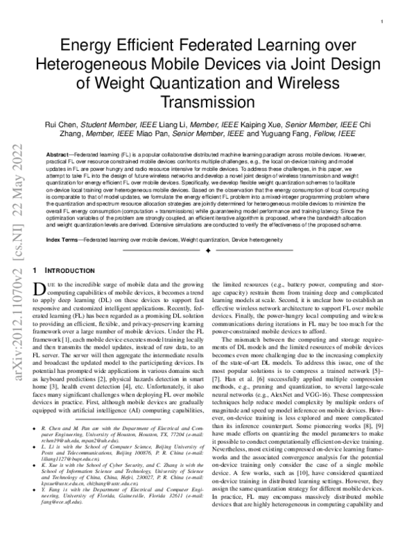 (PDF) Energy Efficient Federated Learning over Heterogeneous Mobile ...