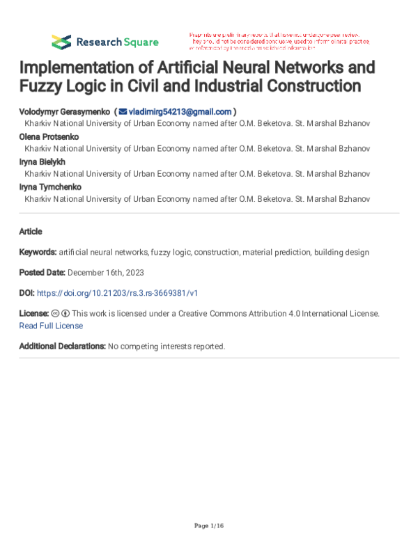 (PDF) Implementation of Artificial Neural Networks and Fuzzy Logic in ...