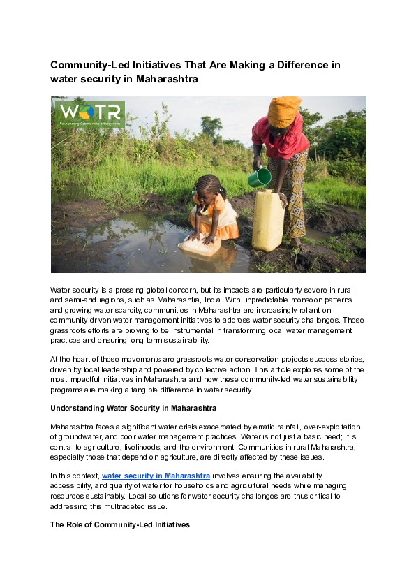 (PDF) Community-Led Initiatives That Are Making a Difference in water ... - Community Water Management Initiatives