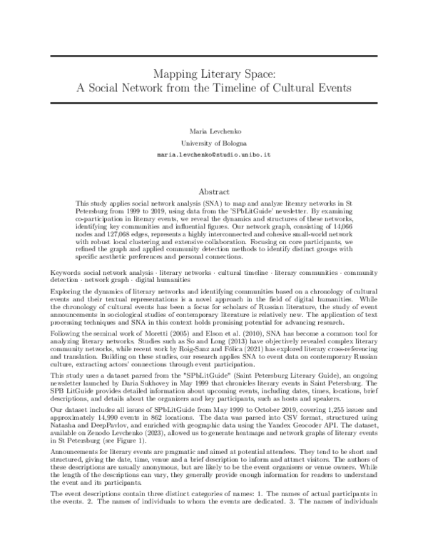 (PDF) Mapping Literary Space: A Social Network from the Timeline of ...
