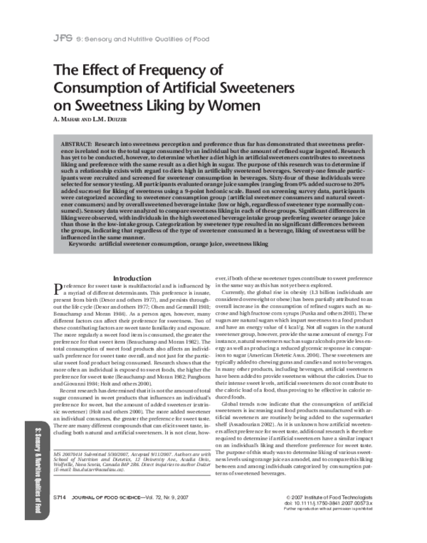 (PDF) The Effect of Frequency of Consumption of Artificial Sweeteners ...