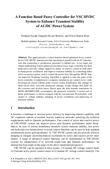 (PDF) A Function Based Fuzzy Controller for VSC-HVDC System to Enhance ...