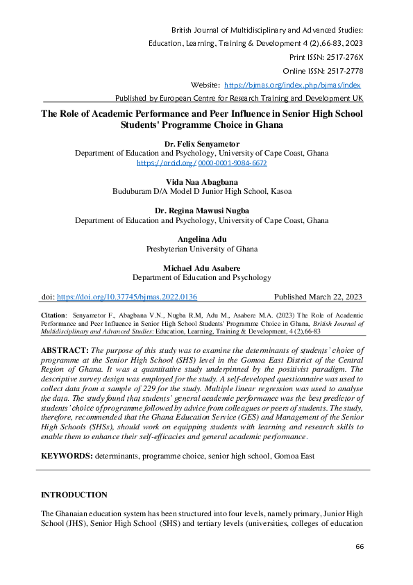 (PDF) The Role of Academic Performance and Peer Influence in Senior ...
