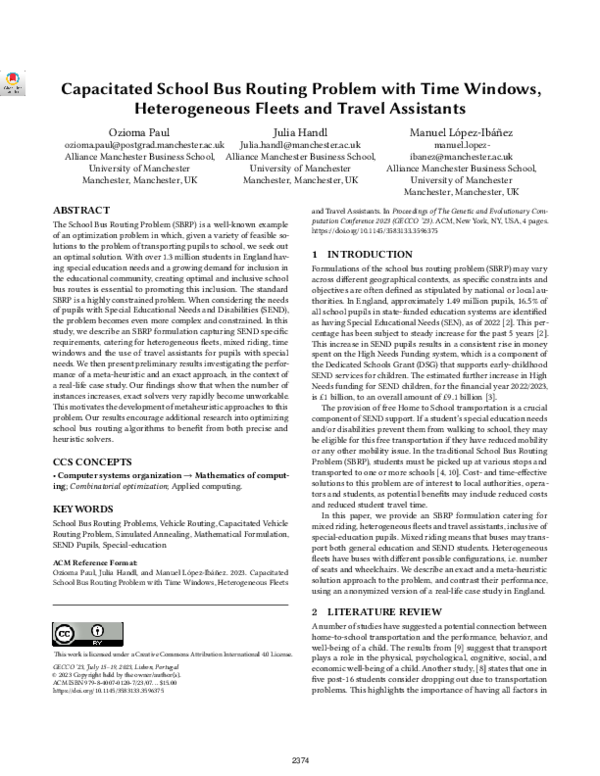 (PDF) Capacitated School Bus Routing Problem with Time Windows ...