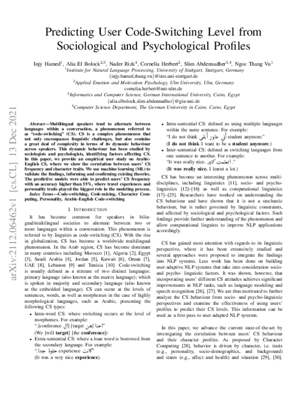 (PDF) Predicting User Code-Switching Level from Sociological and ...