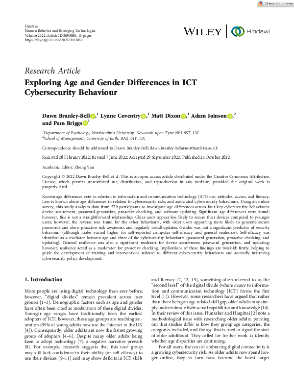 (PDF) Exploring Age and Gender Differences in ICT Cybersecurity Behaviour