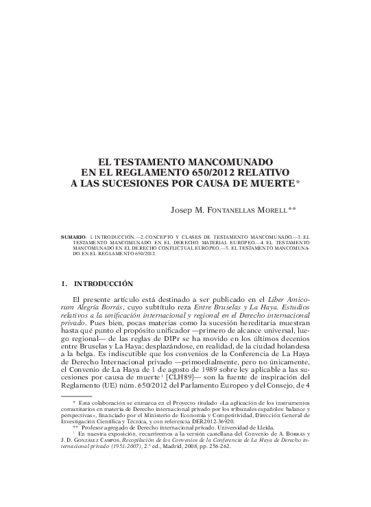 (PDF) El testamento mancomunado en el Reglamento 650/2012 relativo a ...