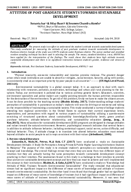(PDF) Attitude of Post Graduate Students Towards Sustainable Development