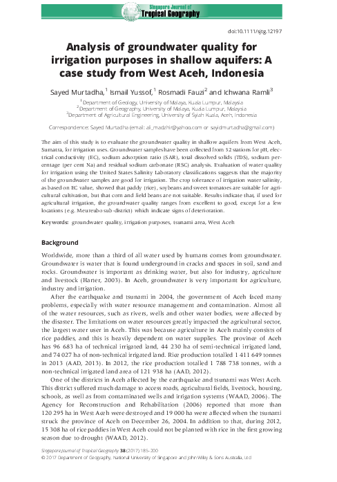 (PDF) Analysis of groundwater quality for irrigation purposes in ...