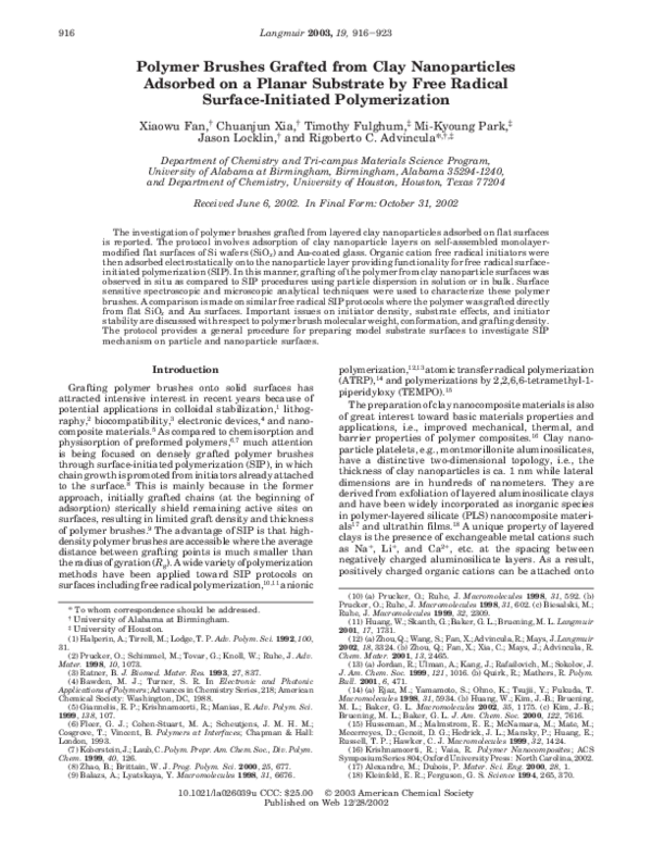 (PDF) Polymer Brushes Grafted from Clay Nanoparticles Adsorbed on a ...