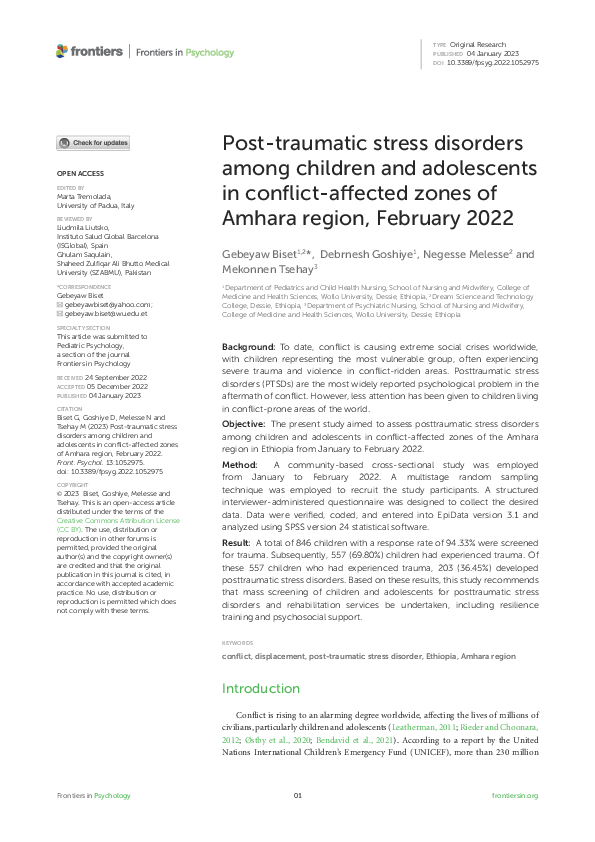 (PDF) Post-traumatic stress disorders among children and adolescents in ...