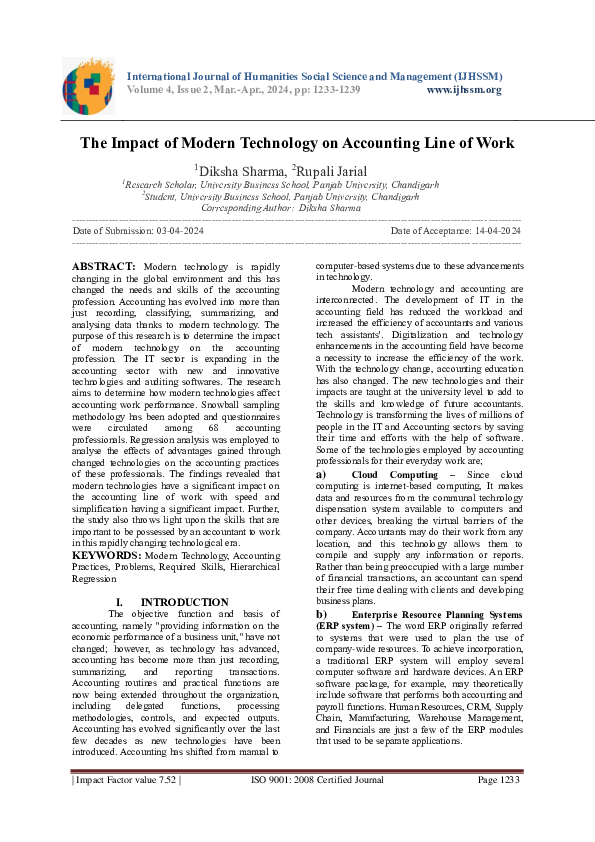 (PDF) The Impact of Modern Technology on Accounting Line of Work