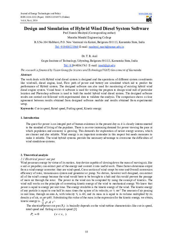 (PDF) Design and Simulation of Hybrid Wind Diesel System Software