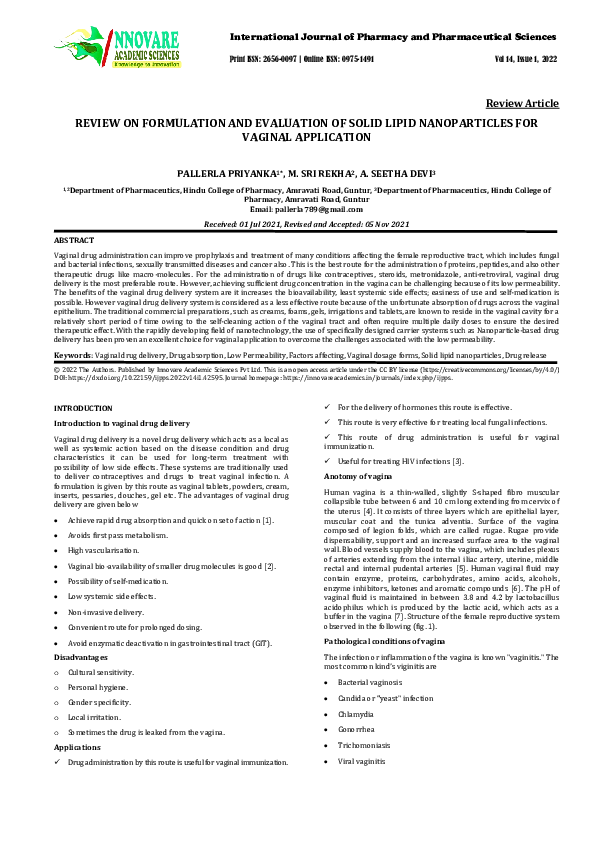 (PDF) Review on Formulation and Evaluation of Solid Lipid Nanoparticles ...