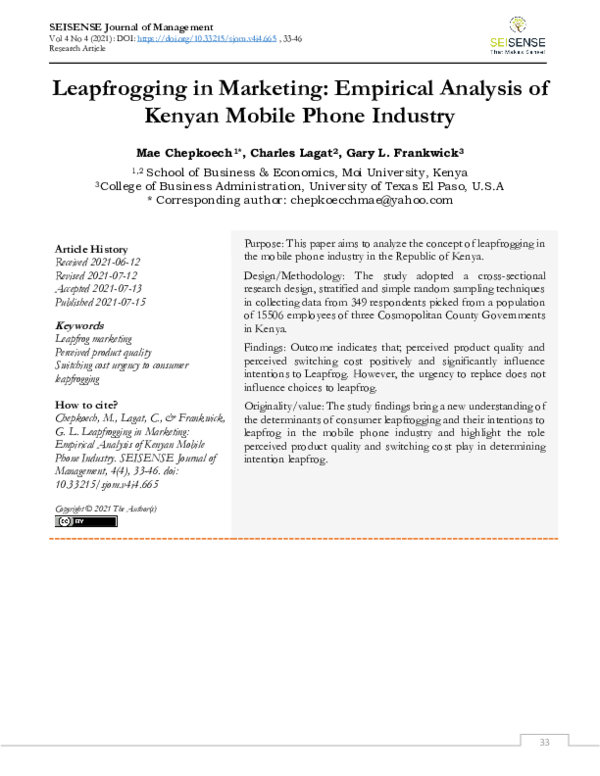 (PDF) Leapfrogging in Marketing Empirical Analysis of Kenyan Mobile