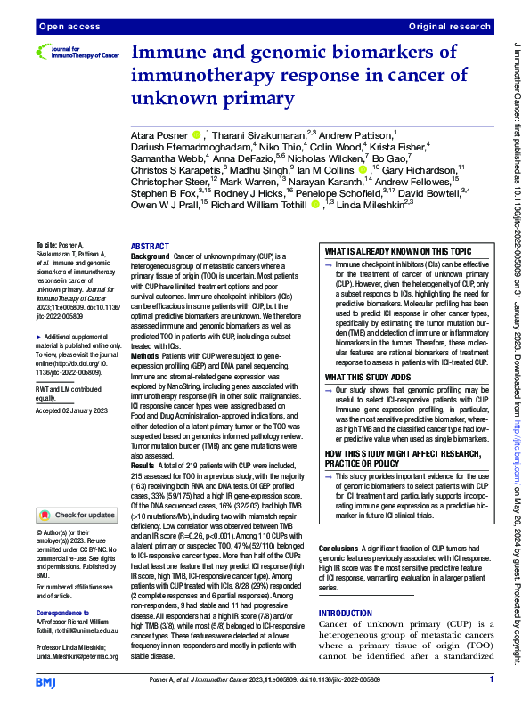 (PDF) Immune and genomic biomarkers of immunotherapy response in cancer ...