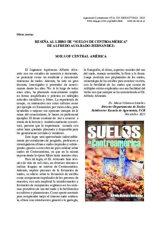 (PDF) Reseña al libro de “suelos de Centroamérica” de Alfredo Alvarado