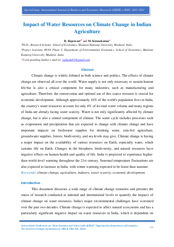 (PDF) Impact of Water Resources on Climate Change in Indian Agriculture