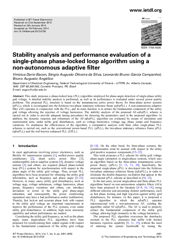 (PDF) Stability analysis and performance evaluation of a single‐phase ...