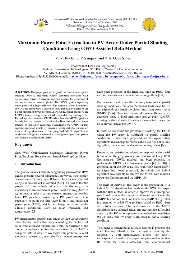 (PDF) Maximum Power Point Extraction in PV Array Under Partial Shading ...