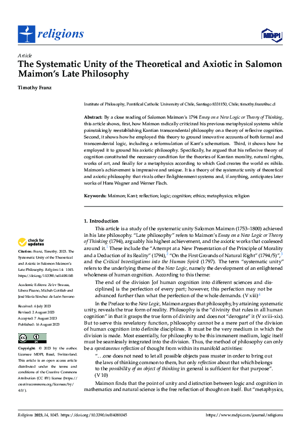 (PDF) The Systematic Unity of the Theoretical and Axiotic in Salomon ...