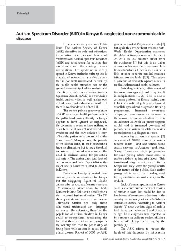 (PDF) Autism Spectrum Disorder (ASD) in Kenya