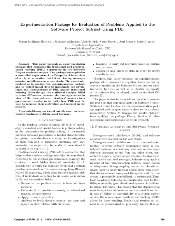 (PDF) Experimentation Package for Evaluation of Problems Applied to the ...
