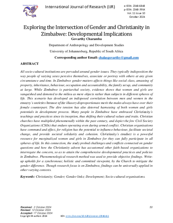 (PDF) Exploring the Intersection of Gender and Christianity in Zimbabwe