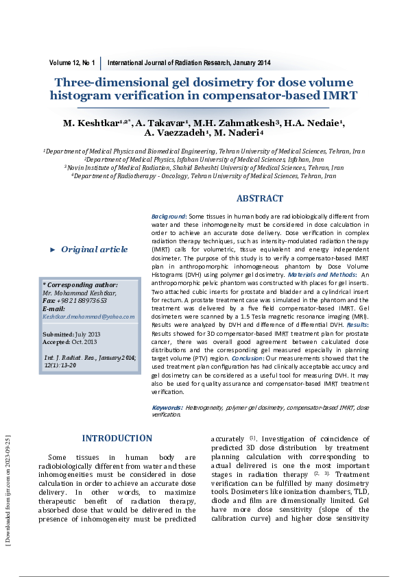 (PDF) Three-dimensional gel dosimetry for dose volume histogram ...