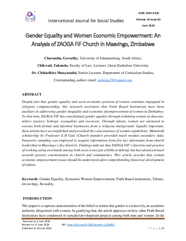 (PDF) Gender Equality and Women Economic Empowerment: An Analysis of ...